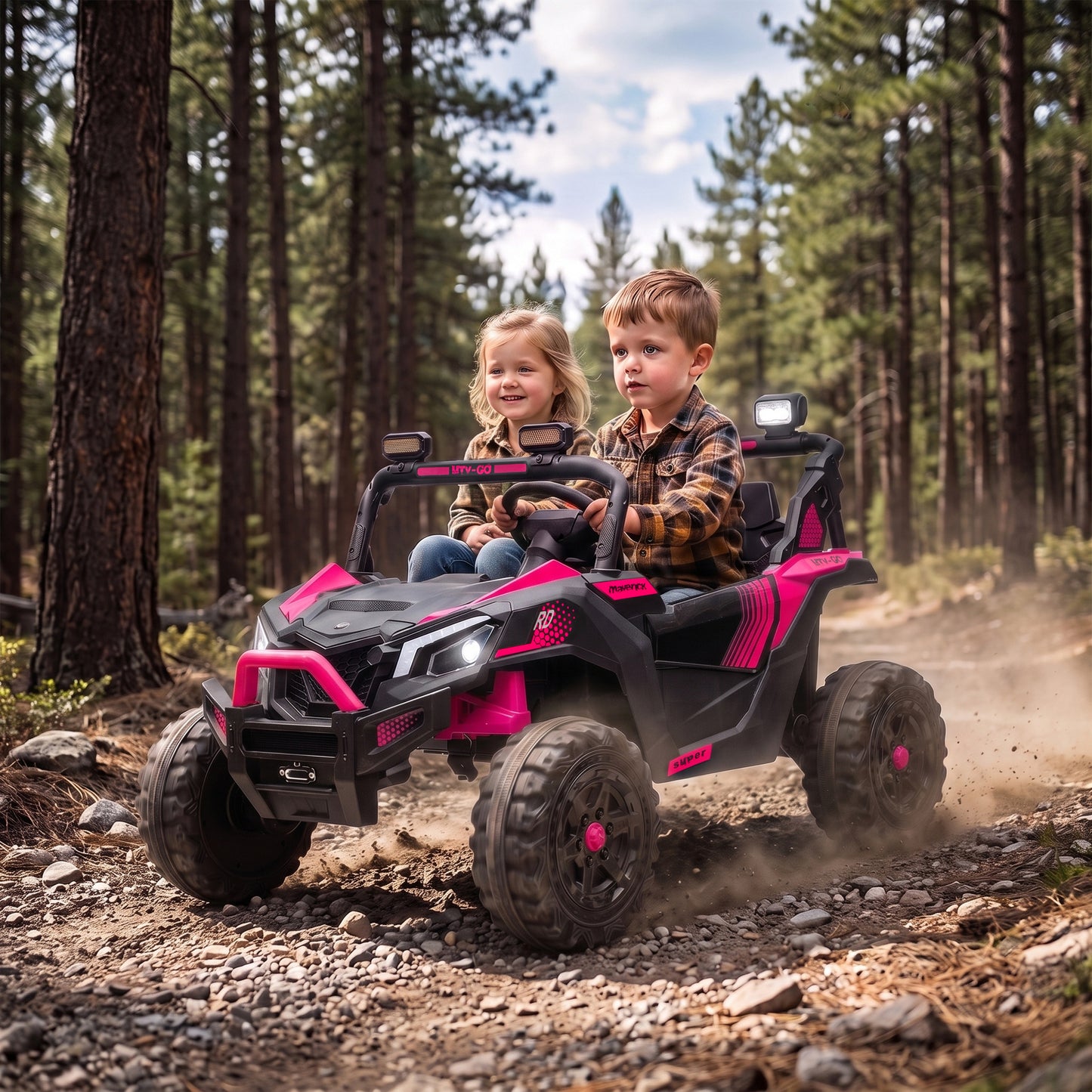 AIYAPLAY 24V 2 Seater Ride On Truck Car for Big Kids with Remote Control, Dual Motors, 4-Wheel Suspension for Ages 3-8, Pink