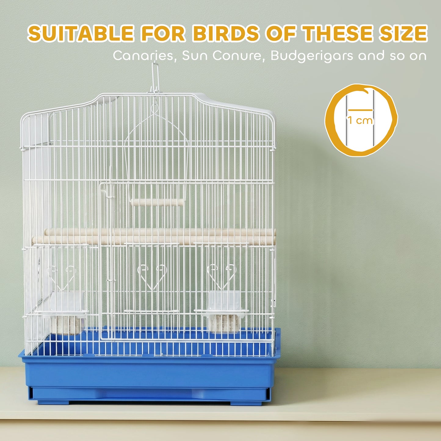 PawHut Large Metal Bird Cage with Perches, Food Bowls, Swing, for Budgies, Parakeets, Blue