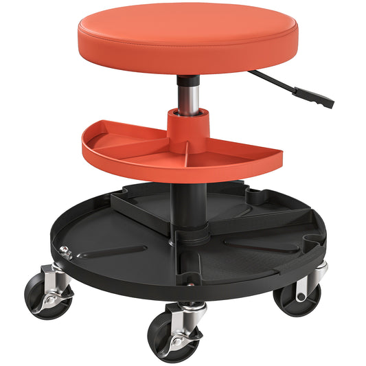 HOMCOM Rolling Mechanic Stool, 135kg Capacity, 360° Swivel Padded Seat with Wheels, Tool Trays for Garage, Shop, Auto Repair, Yellow