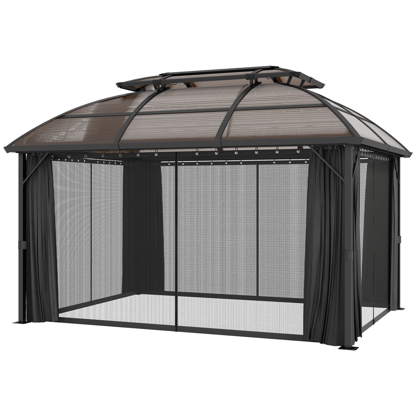 Outsunny 4 x 3m Aluminium Frame Hard Gazebo with Accessories - Brown