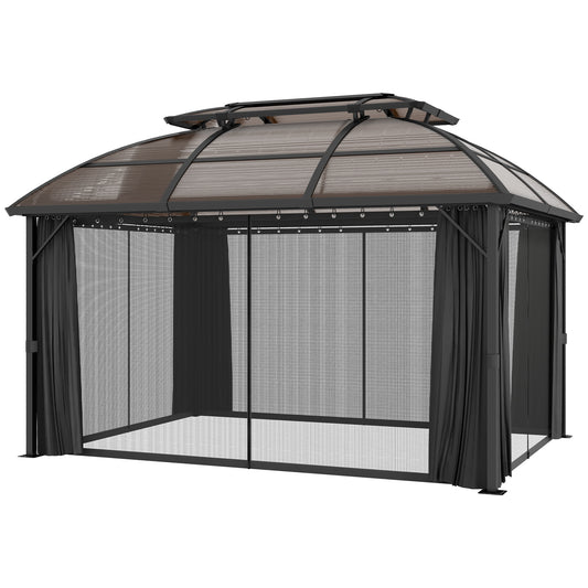 Outsunny 4 x 3m Aluminium Frame Hard Gazebo with Accessories - Brown