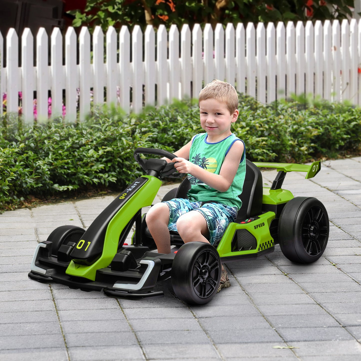 HOMCOM 24V Electric Go Kart for Kids with Adjustable Seat for 6-12 Years Old, Green