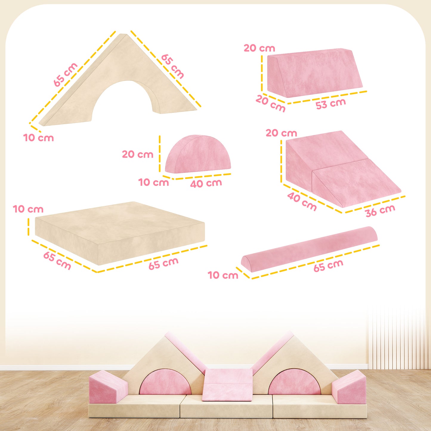AIYAPLAY Kids Play Sofa, 12 Pieces Foam Modular Soft Play Set for Playroom, Children Convertible Sofa for Boys and Girls, Pink