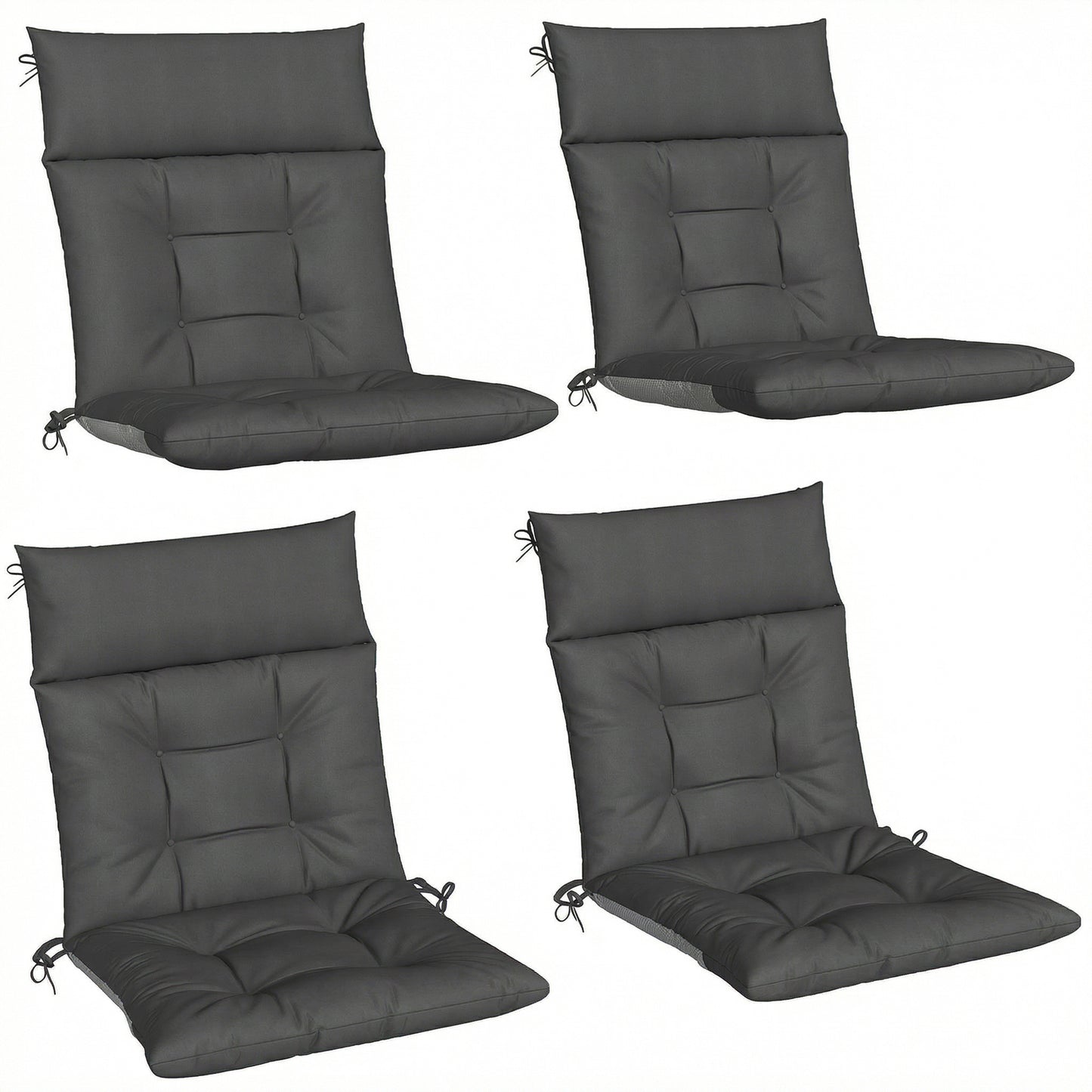 Outsunny Patio Chair Cushions Set of 4, Waterproof Non-Slip Lounge Chair Cushions, 112x53cm, Dark Grey