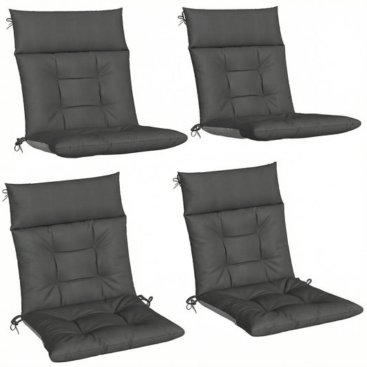 Outsunny Patio Chair Cushions Set of 4, Waterproof Non-Slip Lounge Chair Cushions, 112x53cm, Dark Grey