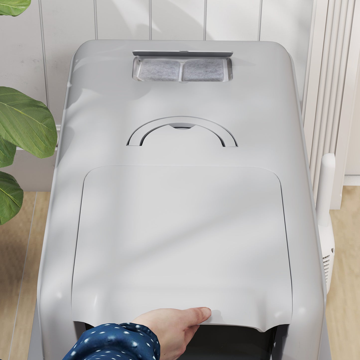 PawHut Stainless Steel Cat Litter Box with Removable Lid, Scoop, Filter Bags, for Larger Cats, Grey