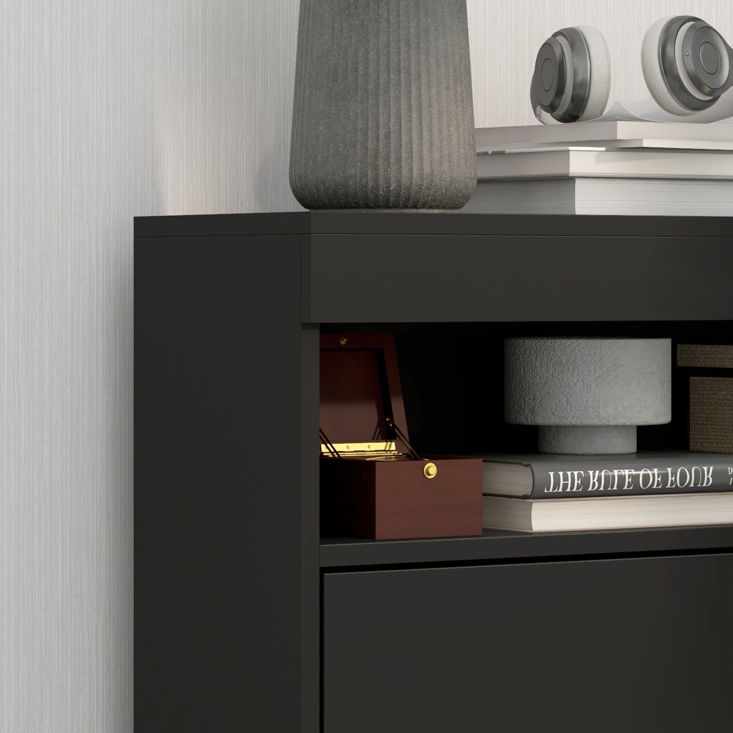 HOMCOM 16 Shoe Pair Storage Cabinet, with Flip Doors - Black