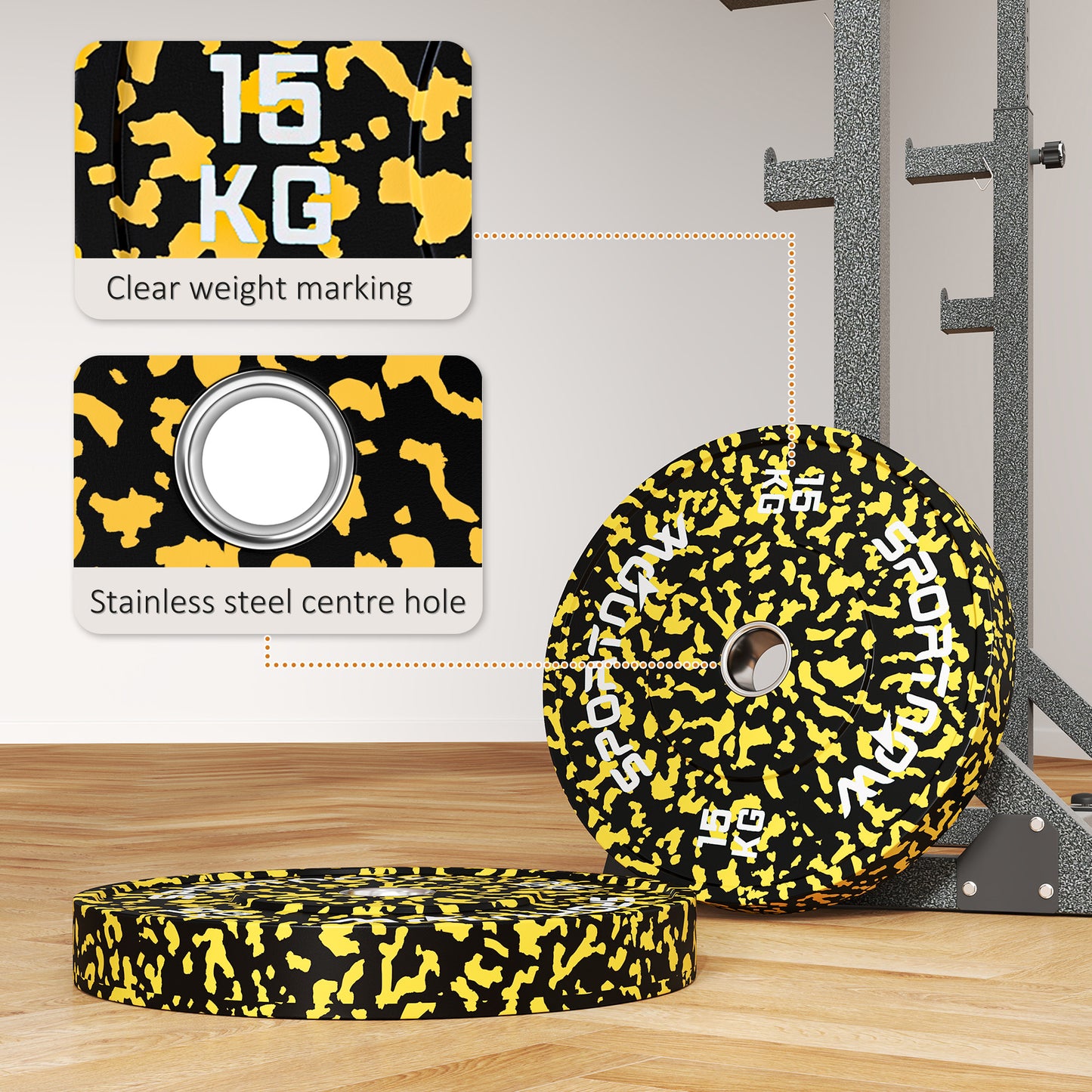 SPORTNOW Olympic Weight Plates Set, 15kg Rubber Discs, 2"/5cm Holes, Home Gym Use