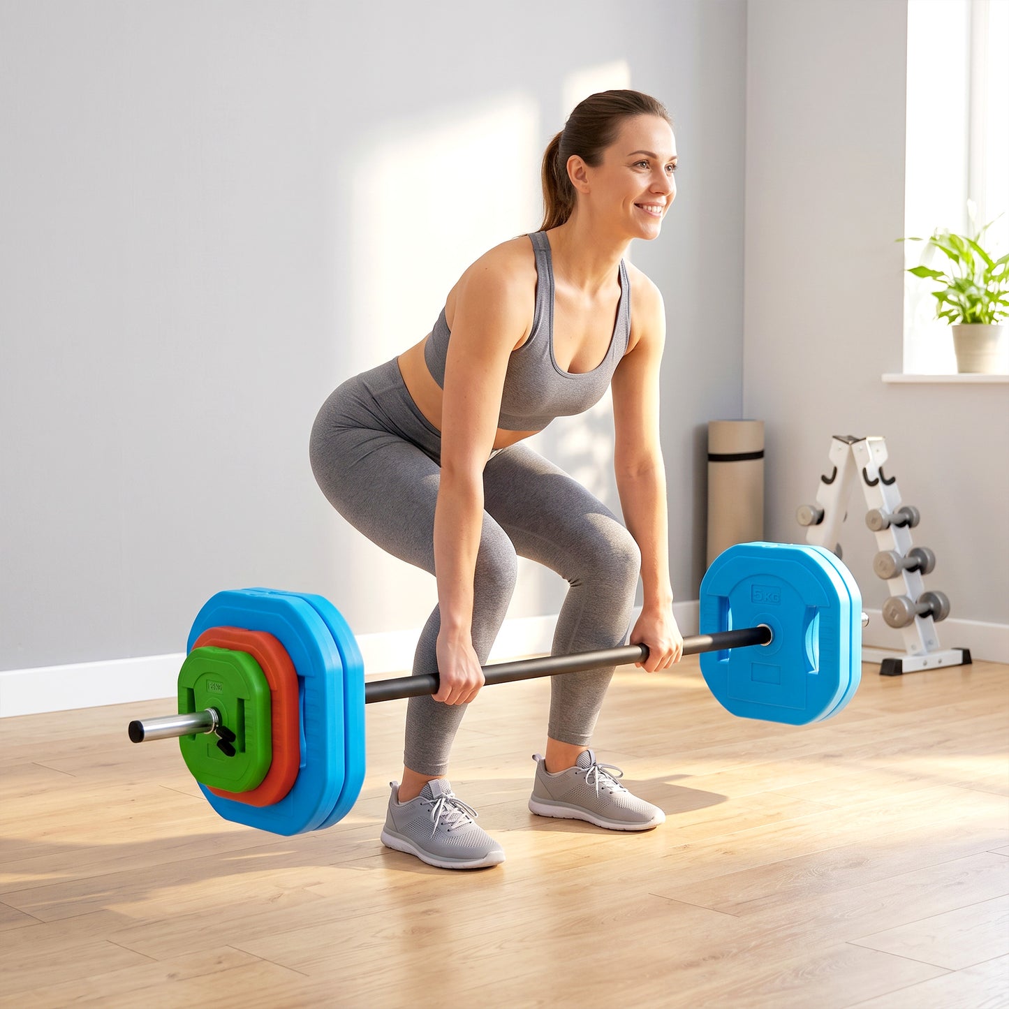 SPORTNOW 30 kg Adjustable Barbell Weights Set, Barbell Bar with Weight Plates, Non-slip Handle, Multicolour