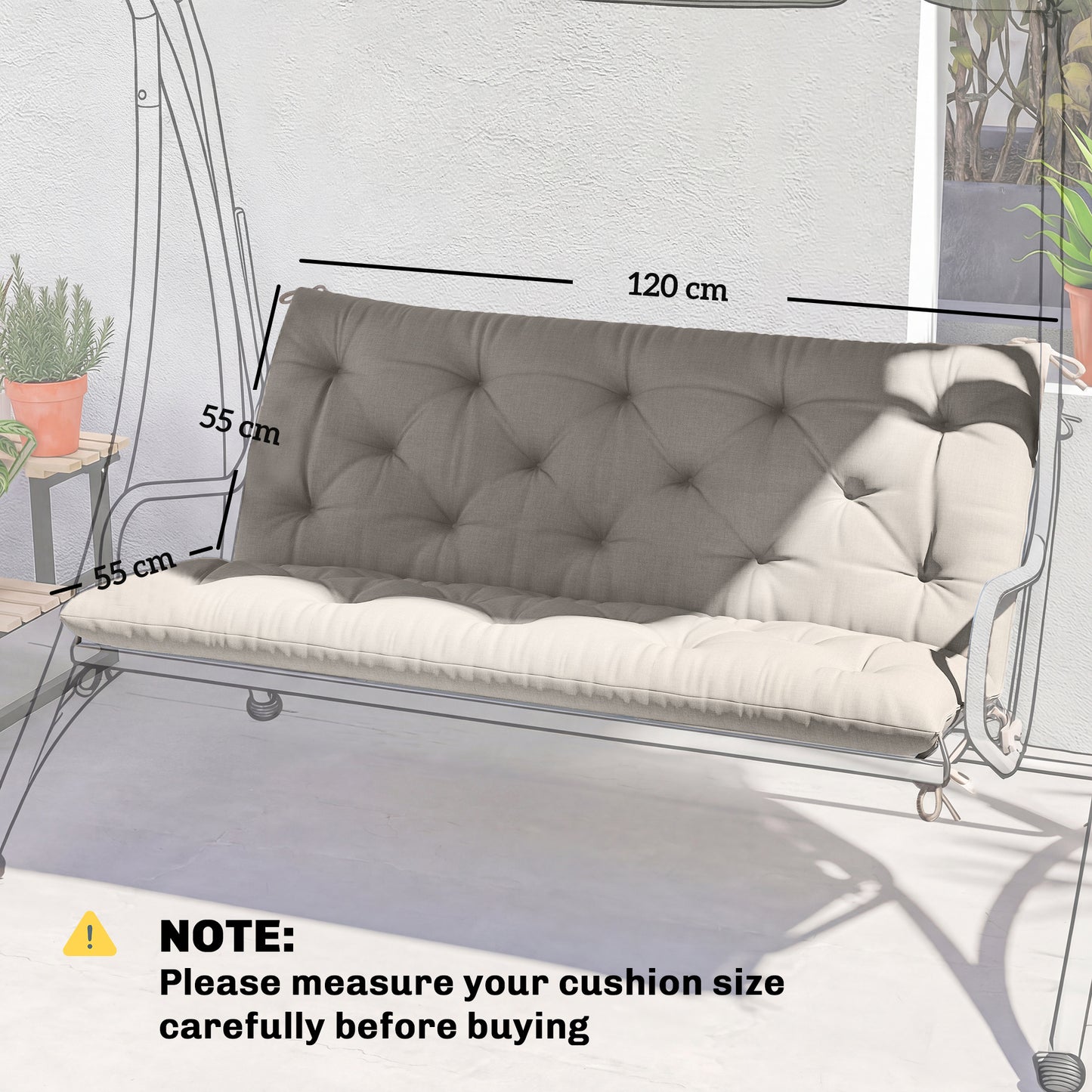 Outsunny Garden Bench Cushion, 2 Seater Swing Chair Cushion, Seat Pad for Indoor and Outdoor Use, 110 x 120 cm