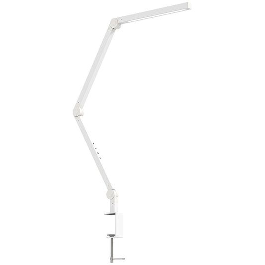 HOMCOM LED Desk Lamp, Dimmable with Swing Arm & Clamp, Adjustable Eye-Caring Light, 2 Colors & 5 Brightness Levels for Office, Study, Task, White