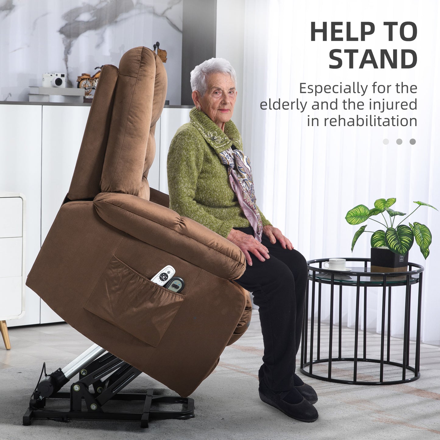 HOMCOM Lift Chair Quick Assembly Electric Riser and Recliner Chair with Vibration Massage Heat Side Pockets Brown