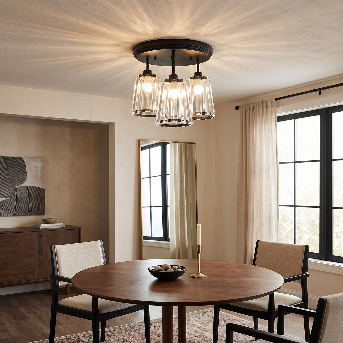 HOMCOM 3-Light Crystal Glass Ceiling Light, Triple Head with Dual Mounting, Modern Ceiling Lamp for Living Room, Black