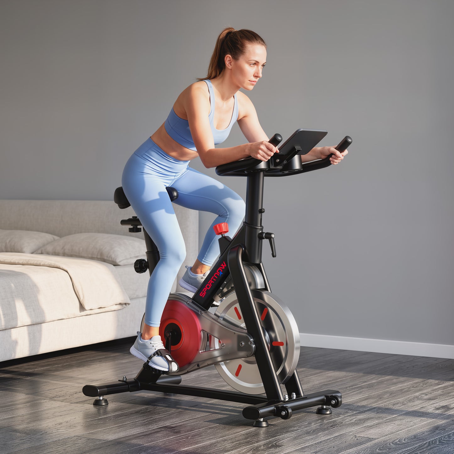 SPORTNOW Exercise Bike for Home Gym with Smart APP, Magnetic Resistance, Adjustable Seat & Handlebars, LCD Display, Wheels