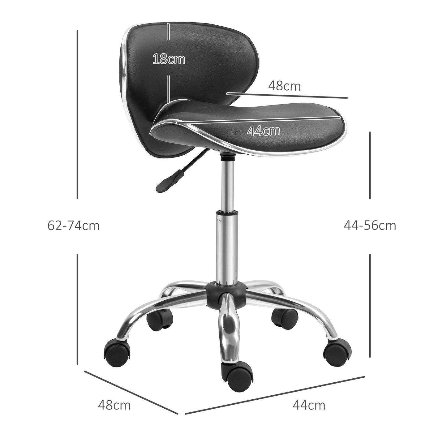 HOMCOM Faux Leather Curved Salon Stool, with Wheels - Black/White