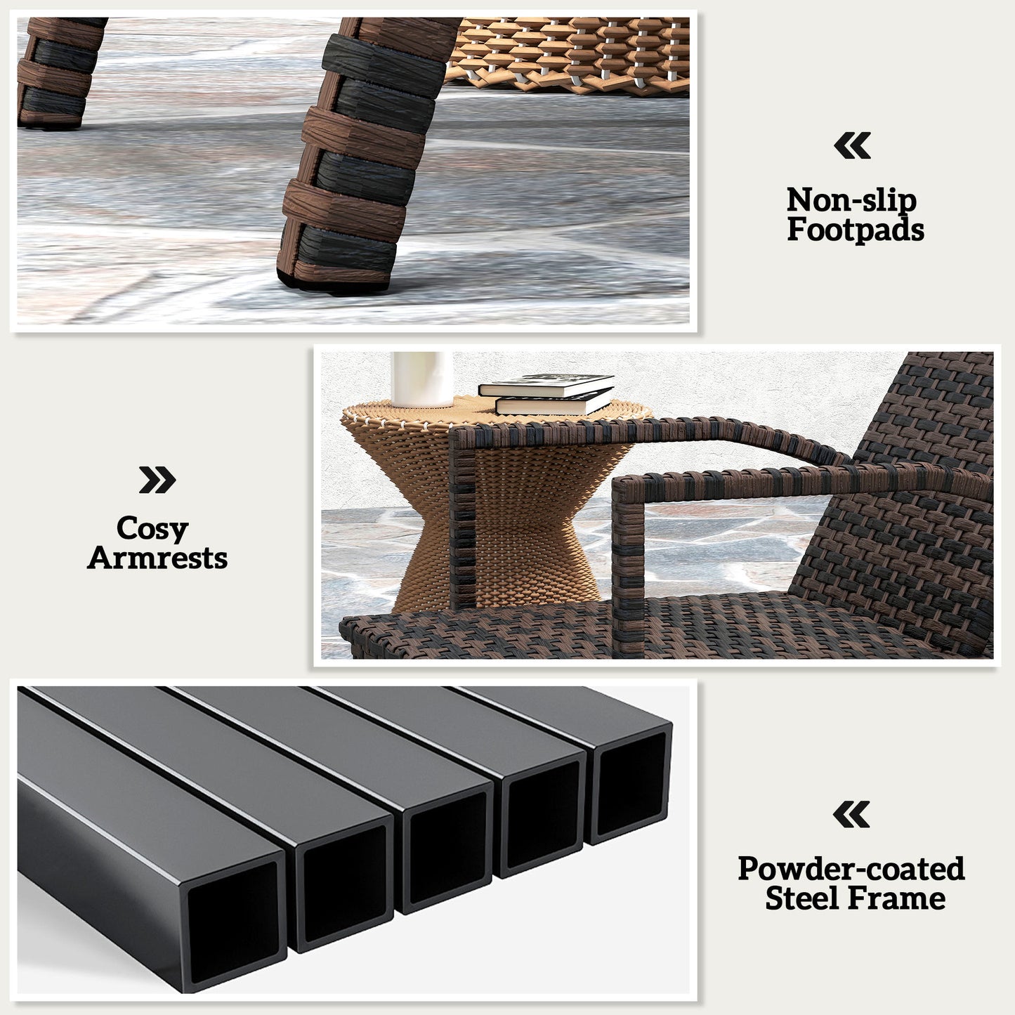 Outsunny PE Rattan Sun Lounger with Adjustable Backrest - Mixed-brown