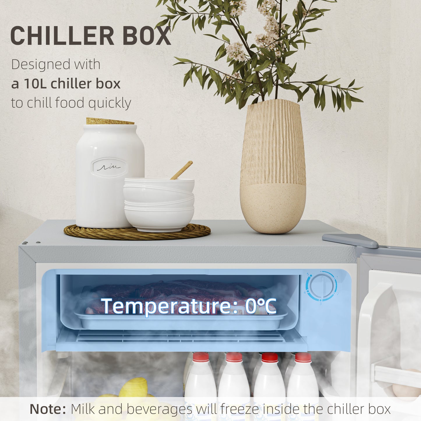 HOMCOM 91L Freestanding Under-Counter Fridge with Lock - Silver Tone