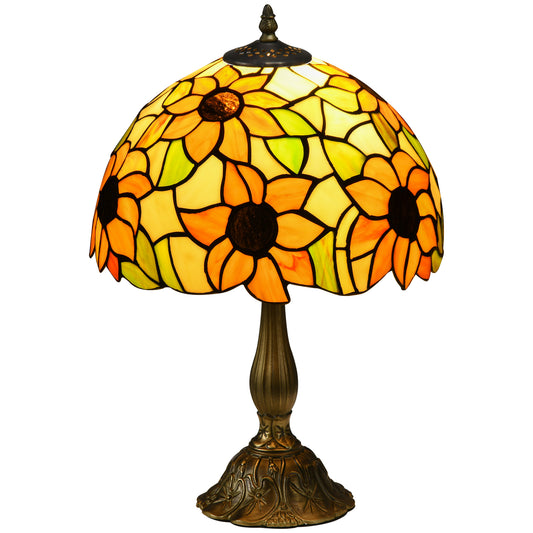 HOMCOM Stained Glass Table Lamp, Handmade Antique Bedside Lamp, Orange Sunflower Design