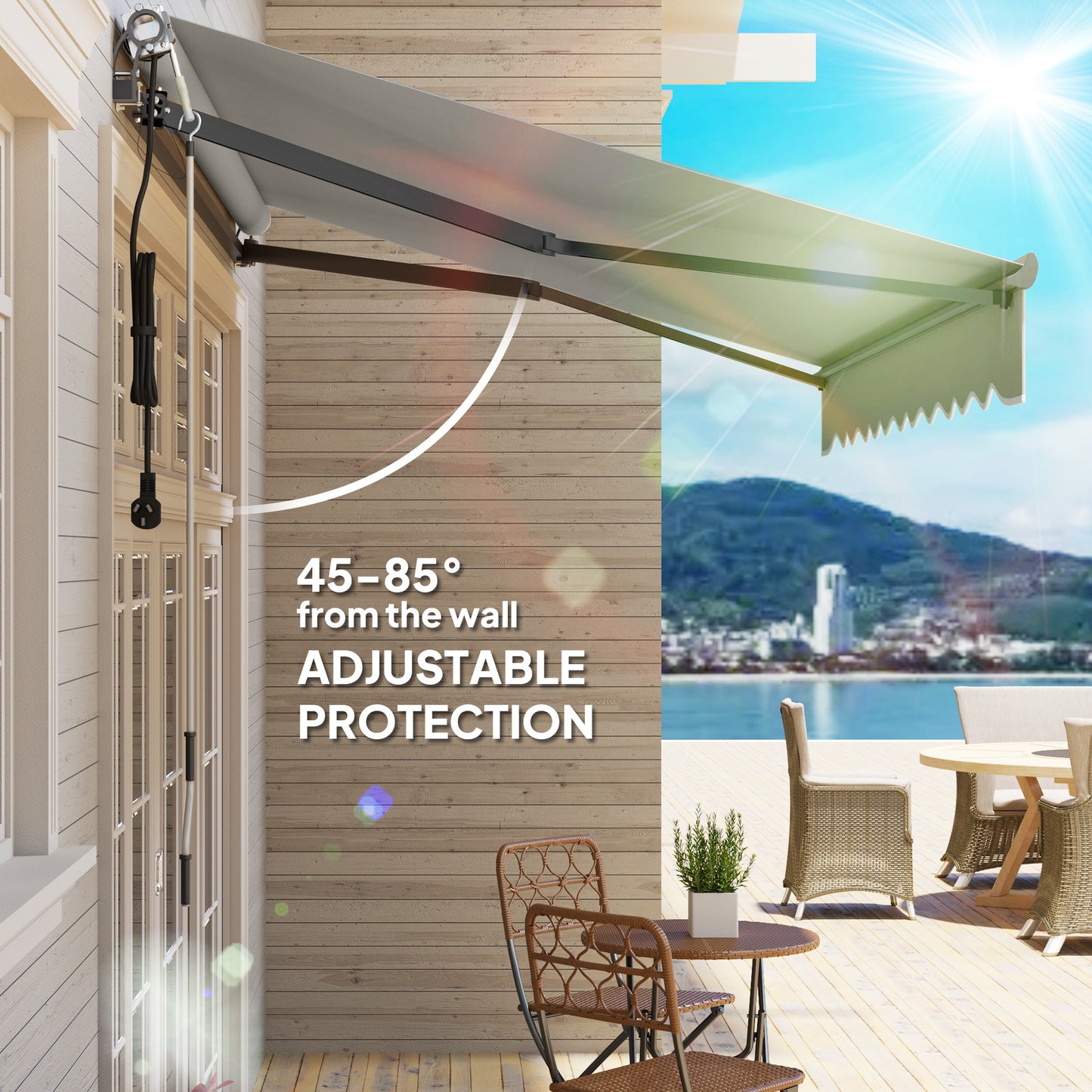 Outsunny Electric Retractable Awning, 3x2.5m with Remote, Aluminium Frame, UV30+ Sun Shade for Patio/Garden/Door, Light Grey