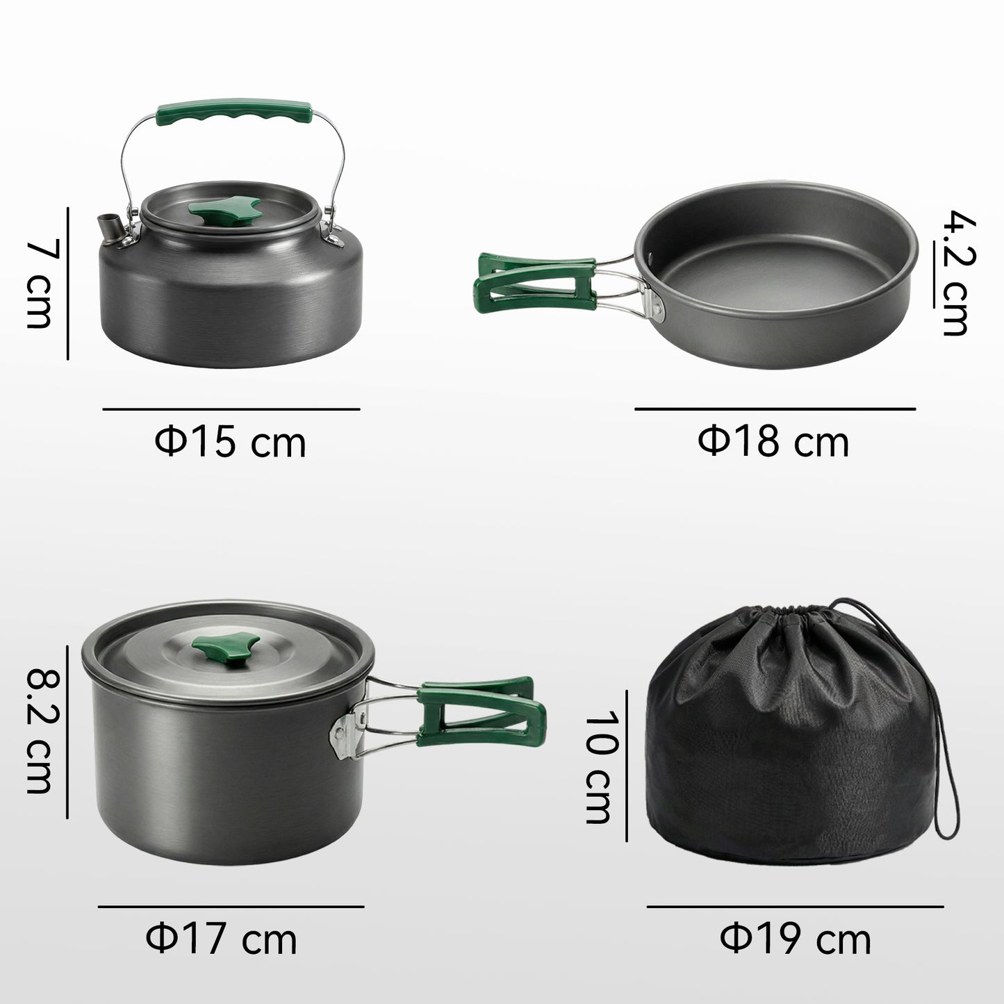 Outsunny Camping Cookware Set for 2-3 People, Ultralight Aluminium Camping Cooking Kit with Anti-Scald Handles, Grey
