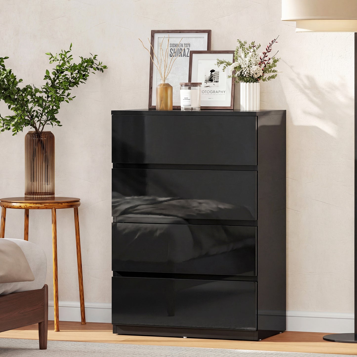 HOMCOM Chest of Drawers, 4-Drawer Storage, Modern Dresser, Storage Drawer Unit for Bedroom