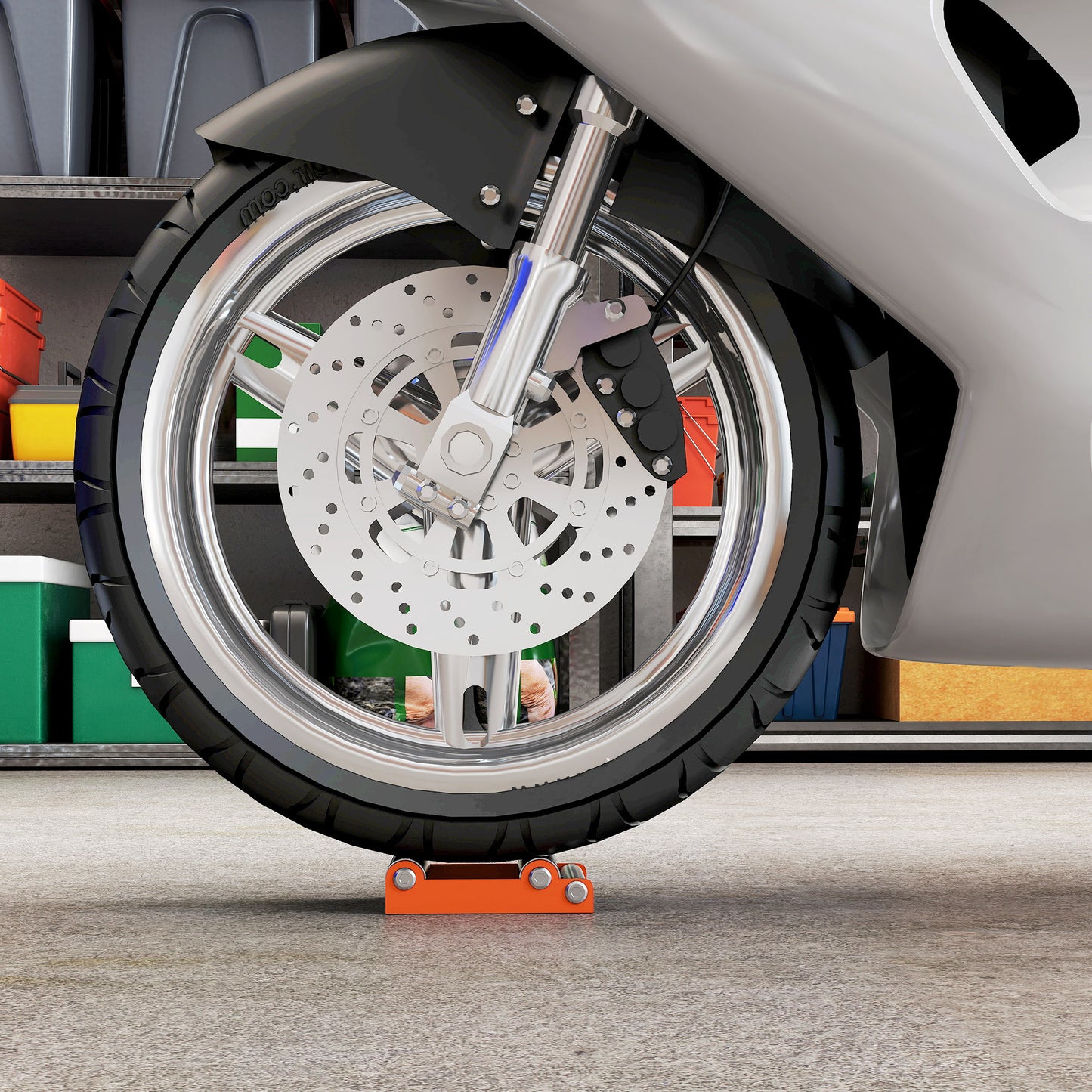 HOMCOM Motorcycle Wheel Cleaning Stand with Steel Frame, Aluminium Rollers, for Tyre Cleaning & Chain Lubrication, Fits < 180mm Tyres, Orange
