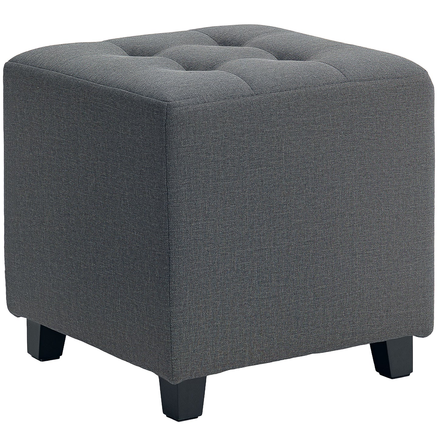 HOMCOM Footstool Ottoman, Linen Fabric with Side Pocket, Rubber Wood Legs, 35x35cm, Grey