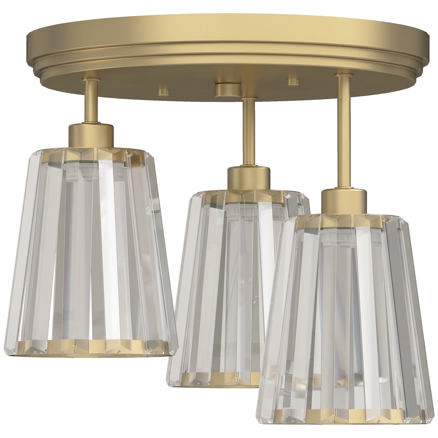 HOMCOM 3-Light Crystal Glass Ceiling Light, Triple Head with Dual Mounting, Modern Ceiling Lamp for Living Room, Gold Tone
