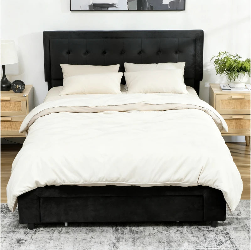 HOMCOM PU Leather King Size Ottoman Bed Frame, with Front Drawer - Black