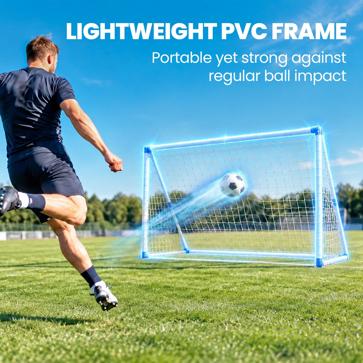 SPORTNOW Football Goal, 183 x 96 x 130 cm Foldable Practice Football Net with Ball Pump, Ground Stakes and PVC ball, White