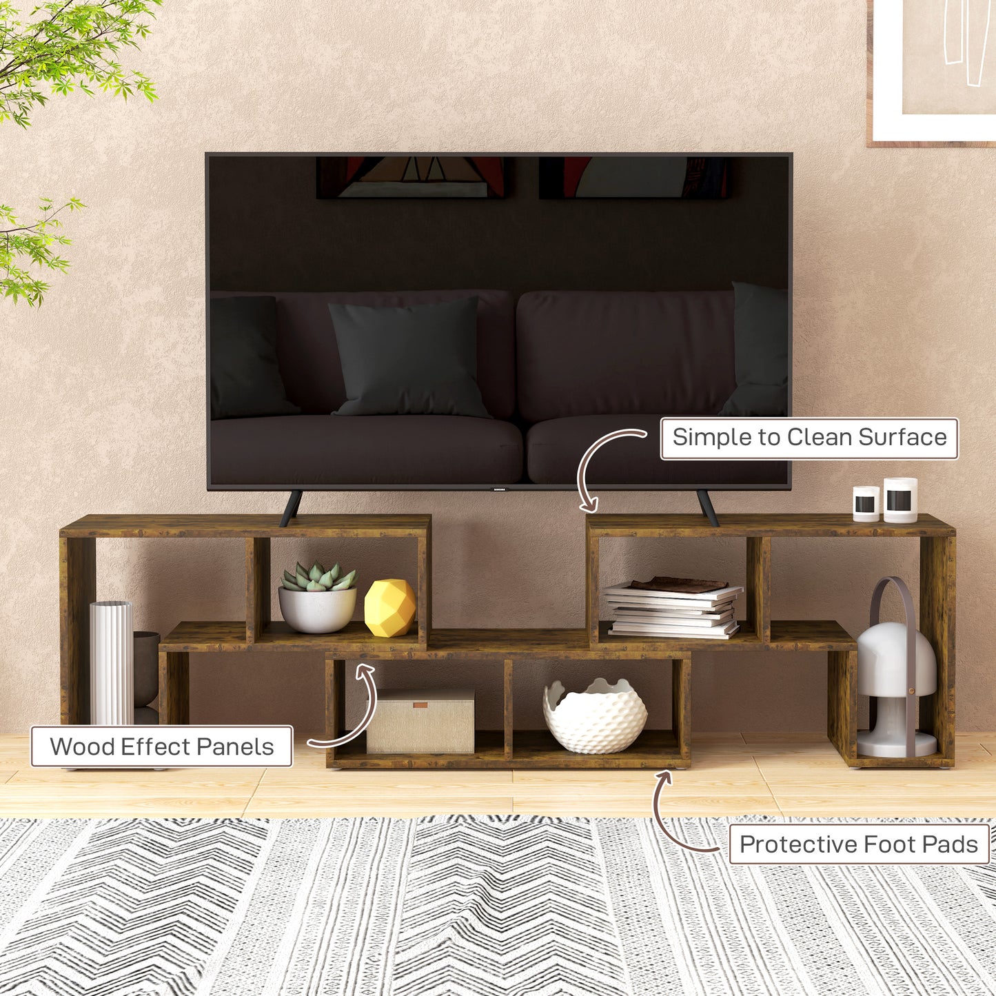 HOMCOM TV Stand for TVs up to 75 Inches, TV Unit with Storage Shelves, Rustic Brown