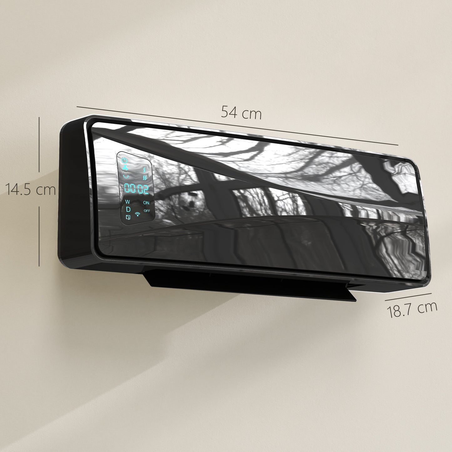 HOMCOM 2000W Wall-mounted Ceramic Electric Heater with Fan, Adjustable Thermostat - Black