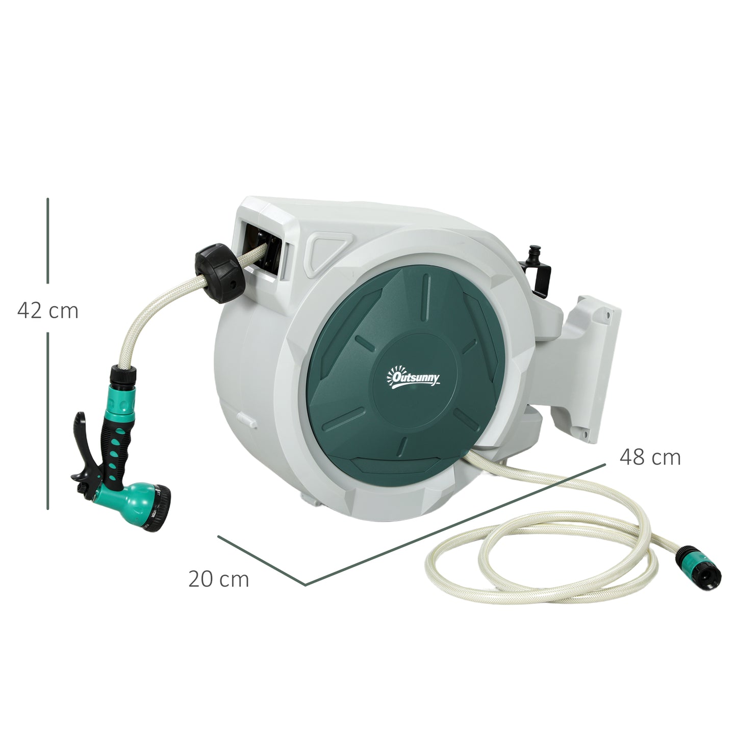 Outsunny Retractable Hose Reel, 20+2m, 7 Spray Nozzles, 180° Swivel, Grey