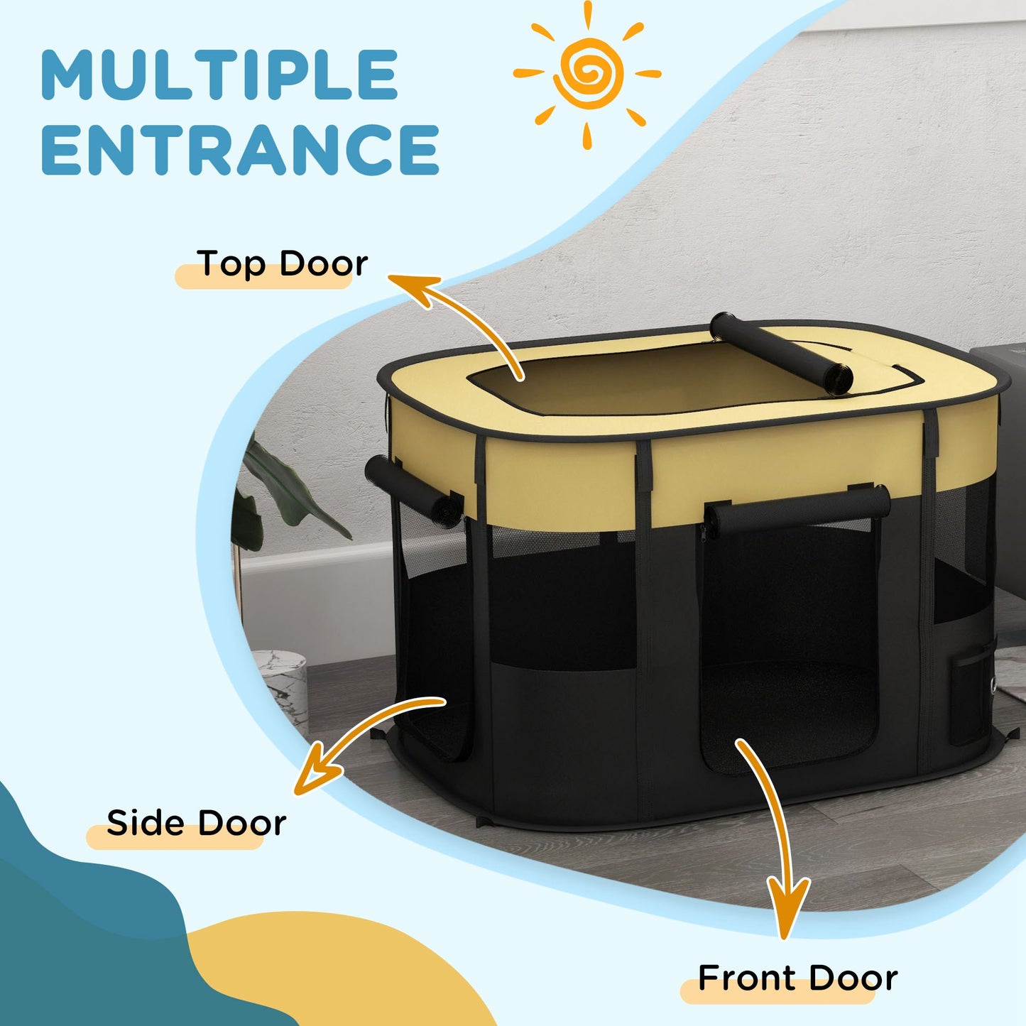 PawHut Foldable Dog Pen with Storage Bag for Indoor/Outdoor Use Yellow - Large