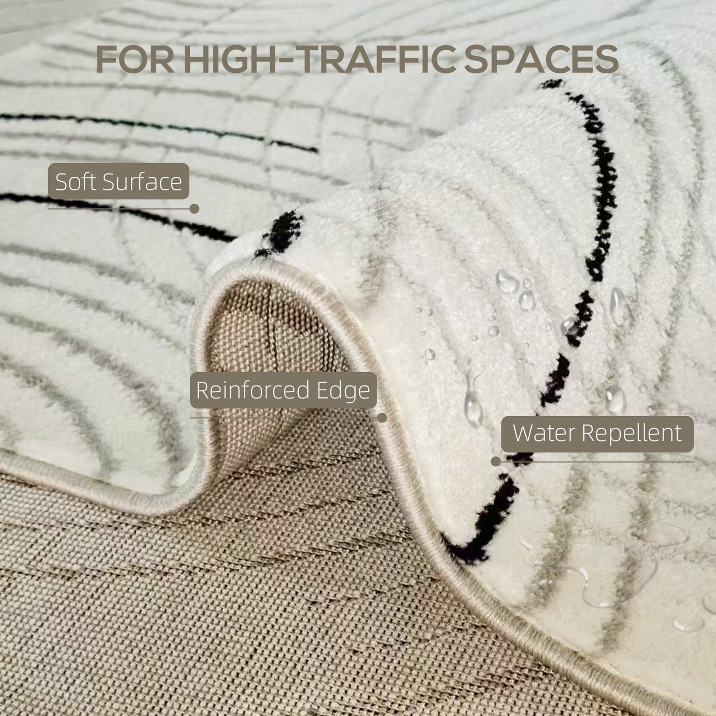 HOMCOM Area Rug, Swirl Pattern, Machine Washable, Allergy-Friendly Carpet for Living, Bedroom, Dining, Office, 170 x 120 cm, Cream White