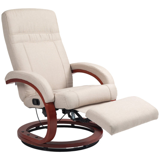 HOMCOM Swivel Recliner Chair with Extended Footrest Manual Reclining Armchair with Wood Base for Living Room Bedroom Beige
