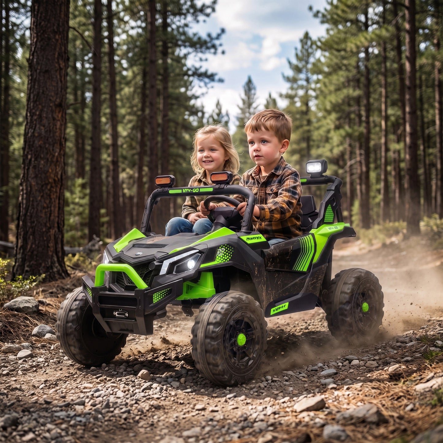 AIYAPLAY 24V 2 Seater Ride On Truck Car for Big Kids with Remote Control, Dual Motors, 4-Wheel Suspension for Ages 3-8, Green, Black