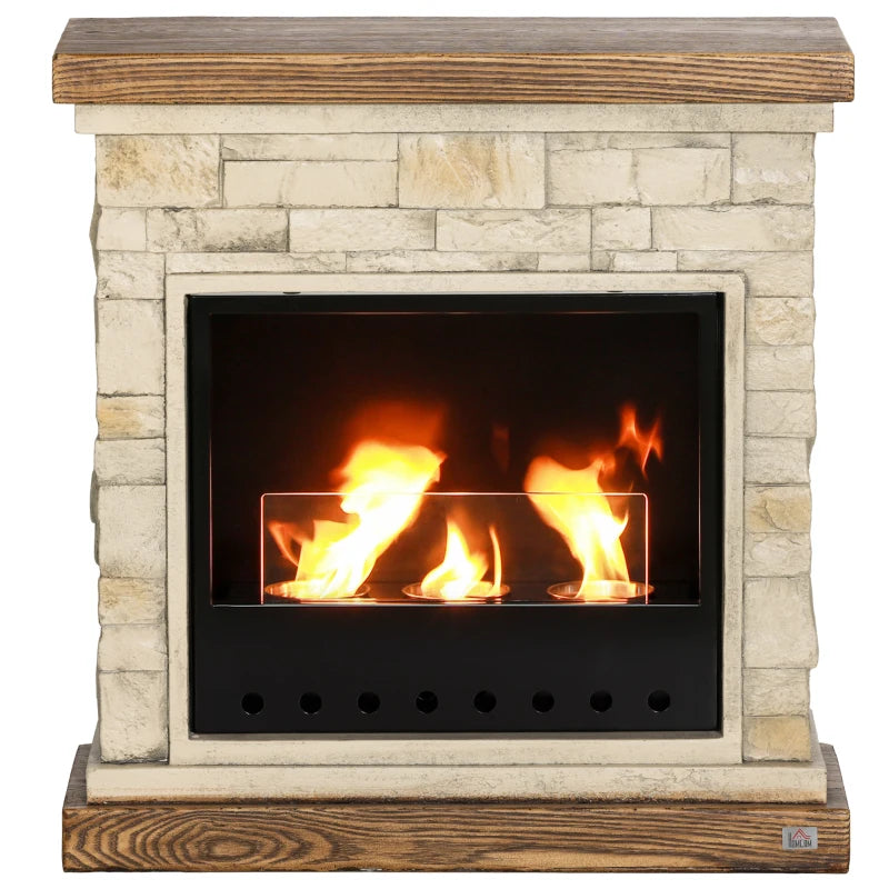 HOMCOM Bioethanol Fire Heater, with Brickwork-Effect Mantelpiece - Brown