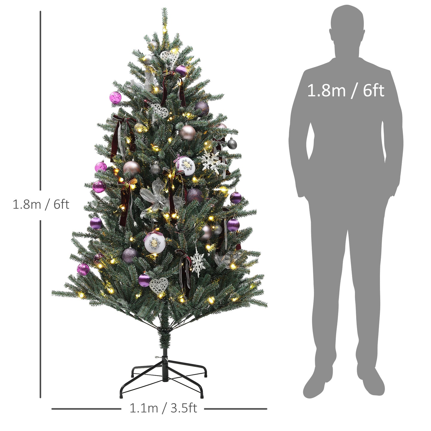 HOMCOM 6ft Artificial Prelit Christmas Tree with Warm White LED Lights and 796 Tips