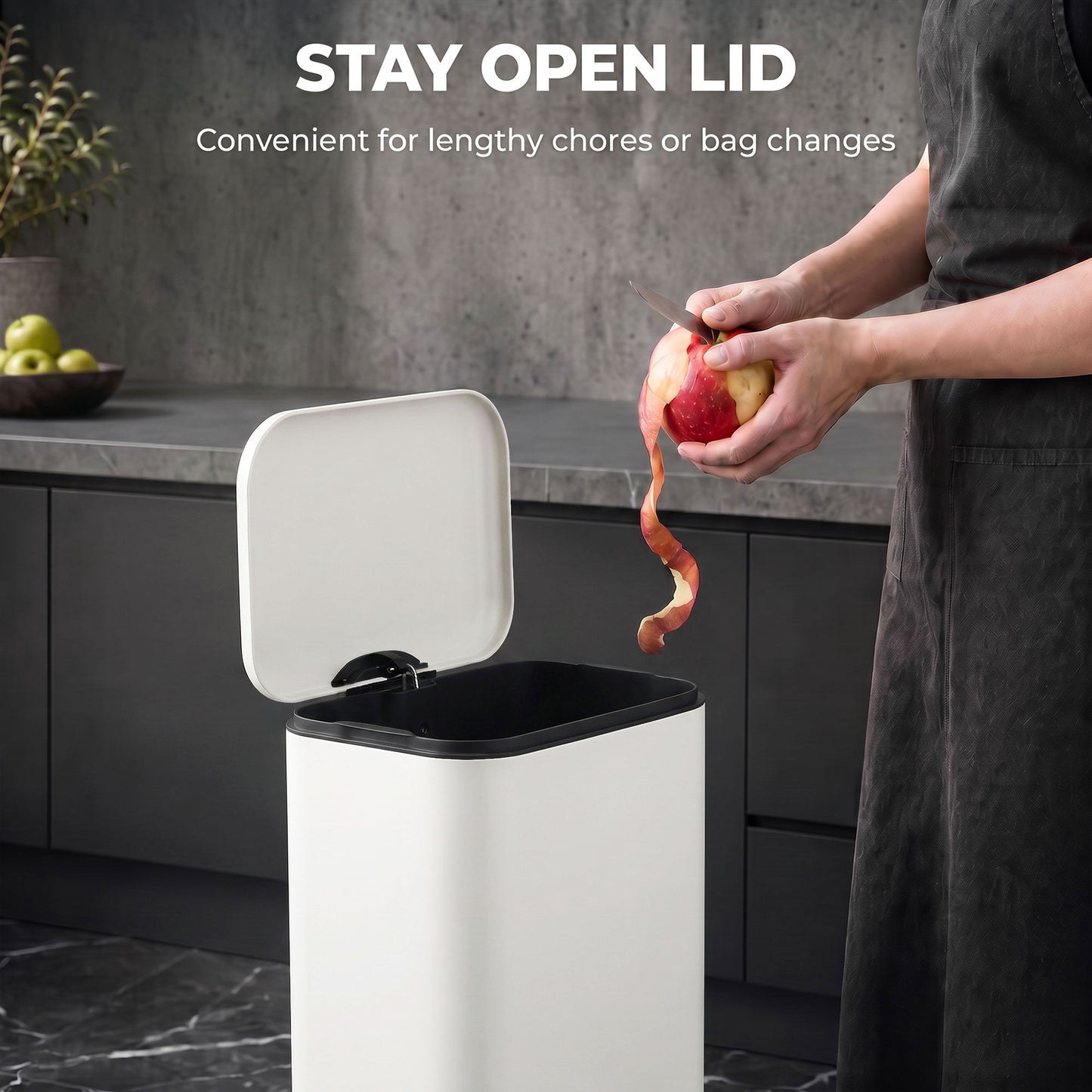 HOMCOM 20 L Kitchen Pedal Bin, Metal Rubbish Bin with Removable Inner Bucket, Soft-Close & Stay-Open Lid, Cream White