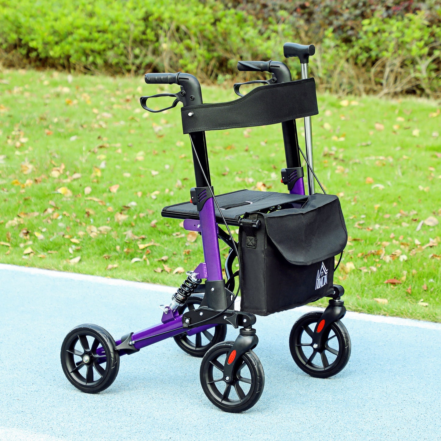 HOMCOM Rollator Walker with Seat, Suspension, Adjustable Handle, 4 Wheels, Purple