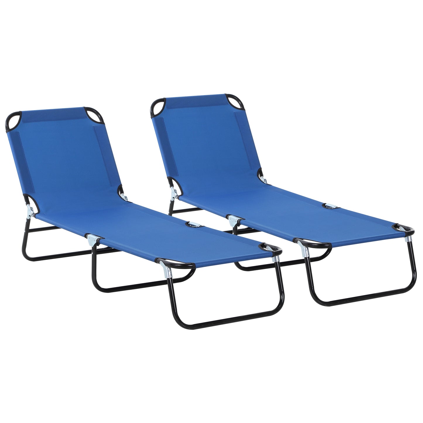 Outsunny 2-Piece Foldable Sun Loungers, 5-Position Adjustable Backrest, Portable Recliner Chairs, Breathable Mesh Fabric, Blue