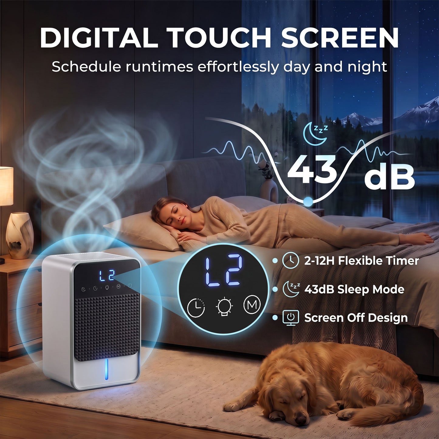 HOMCOM 400mL/Day Small Dehumidifier, RGB Mood Lights, Timer, LED Display, Dehumidifier for Home, Bedroom