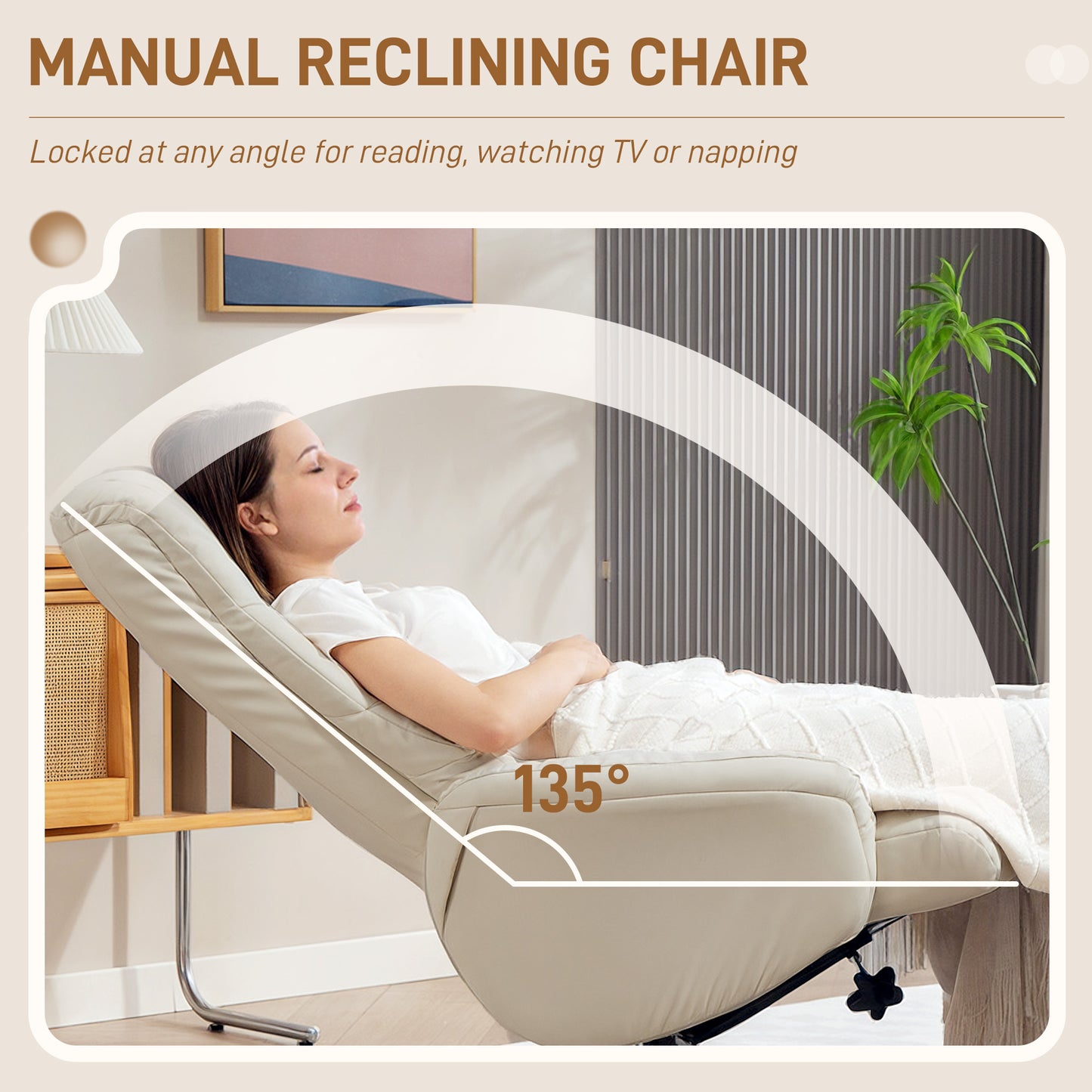 HOMCOM Rocking Recliner Chair with Footstool, PU Leather Armchair, Wood Base, Upholstered Recliner for Living Room Bedroom, Cream