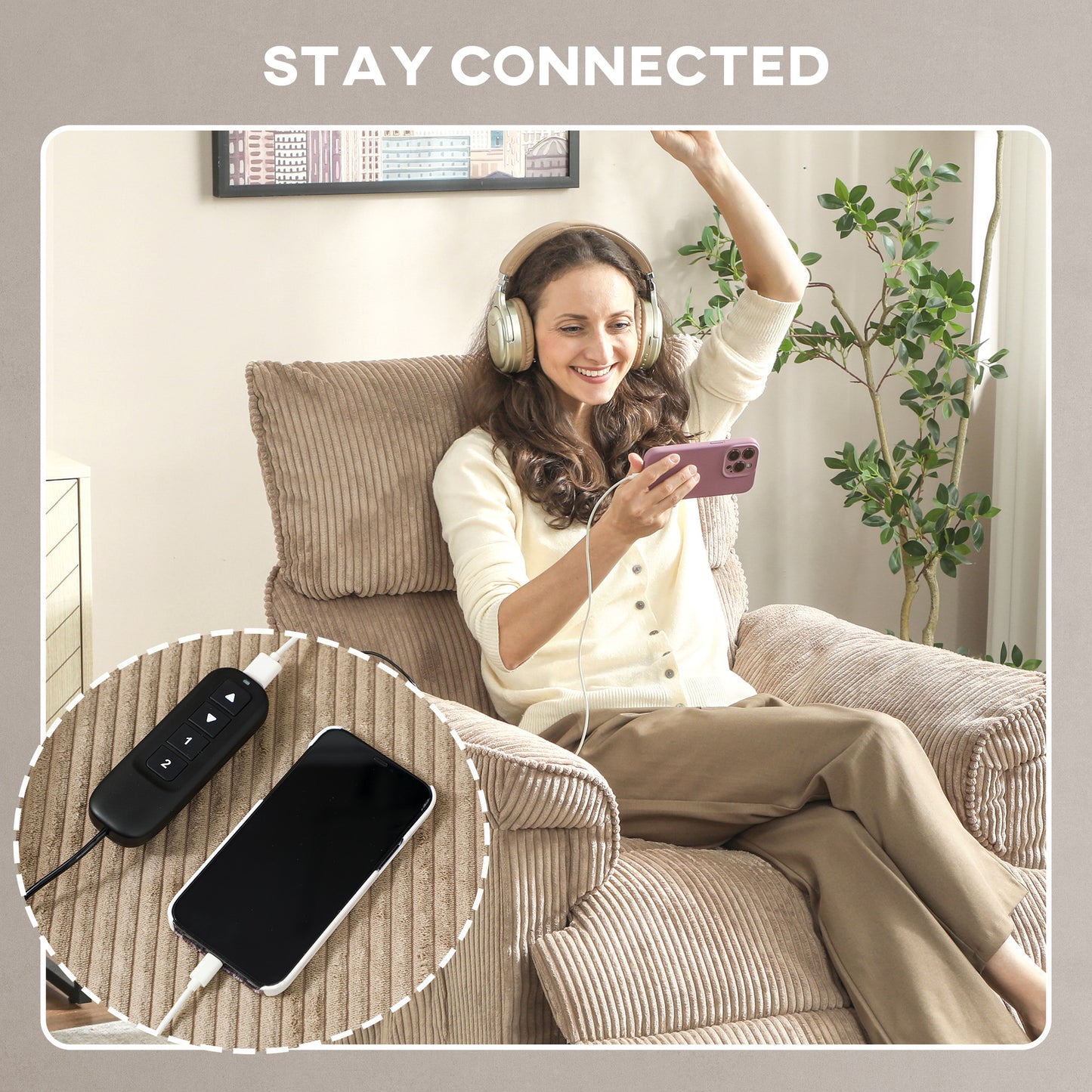 HOMCOM Corduroy Electric Massage Recliner - Brown