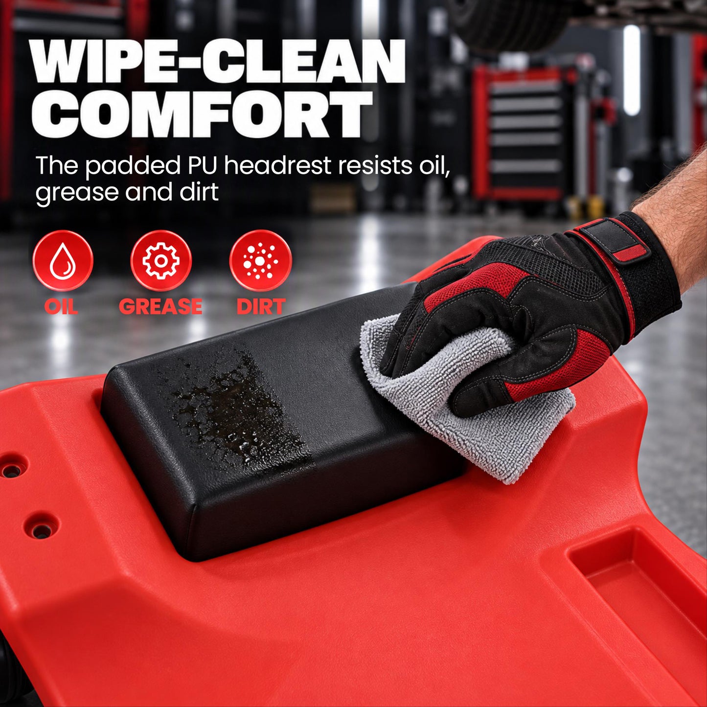 HOMCOM Low Profile Rolling Shop Creeper, Padded Headrest, Dual Tool Trays, 6 Swivel Casters, 150 kg, Red