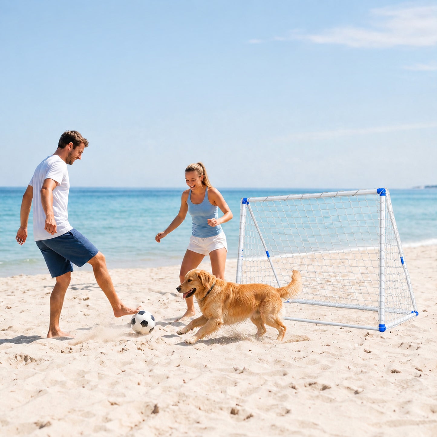 SPORTNOW Football Goal, 183 x 96 x 130 cm Foldable Practice Football Net with Ball Pump, Ground Stakes and PVC ball, White