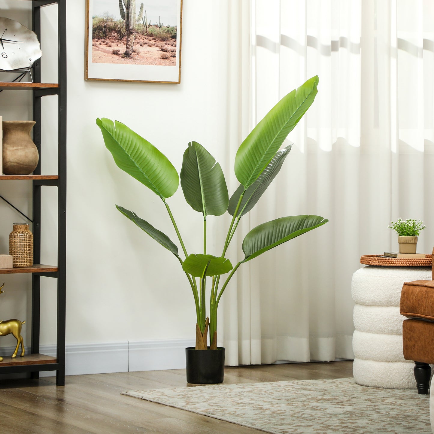 HOMCOM 109cm Artificial Bird of Paradise Plant, Faux Banana Leaf Tree with PEVA Leaves in Pot for Home/Office Decor, Green