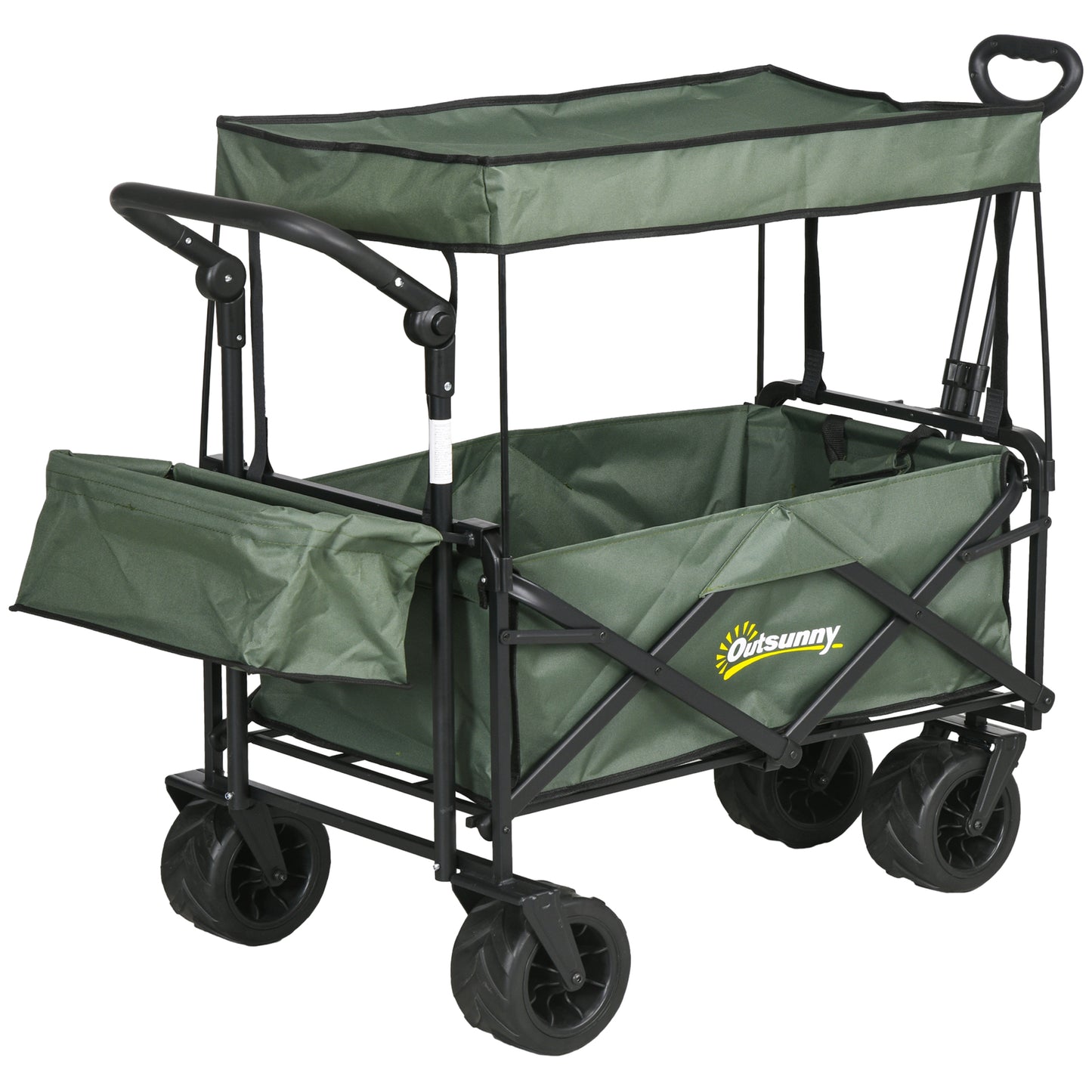 Outsunny Beach Trolley Cart with Canopy and Wheels - Green