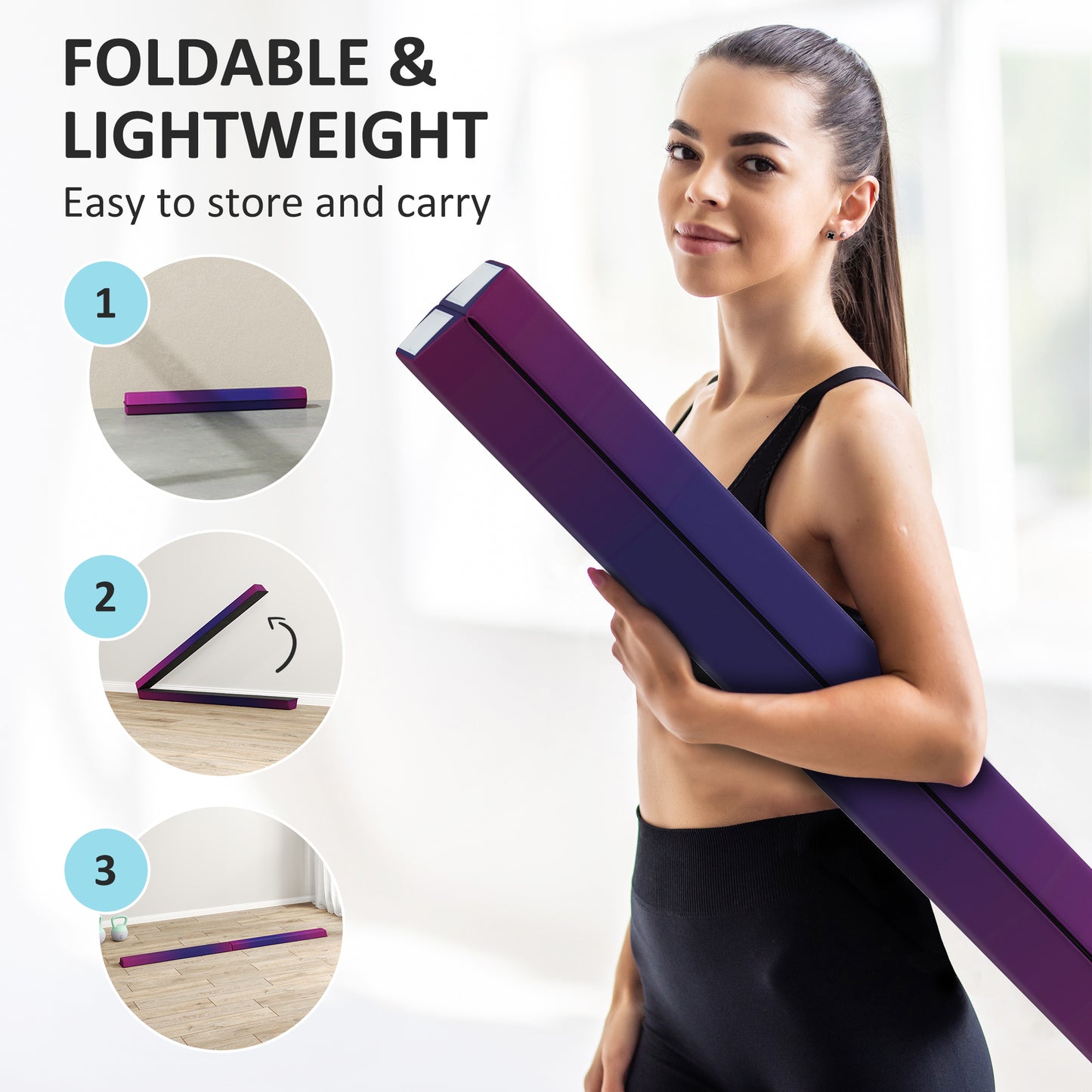 SPORTNOW Folding Gymnastics Beam, Anti-Slip Base, Kids Home Training, Blue/Pink